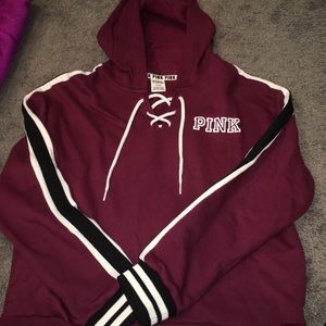 VS PINK tie up burgundy slightly crop sweatshirt